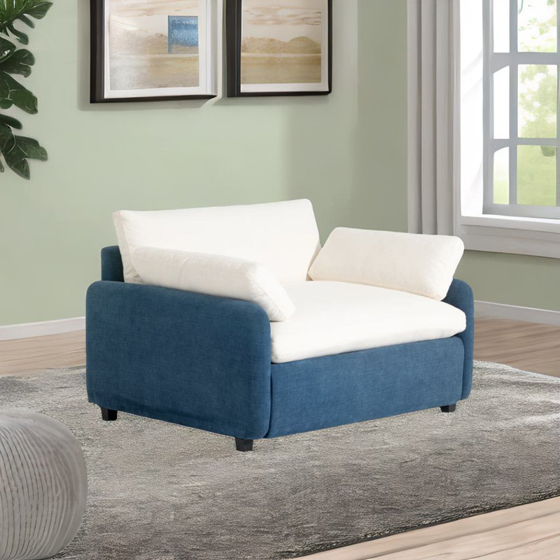 Oversized Single Sofa Chair, Blue/Cream Chenille