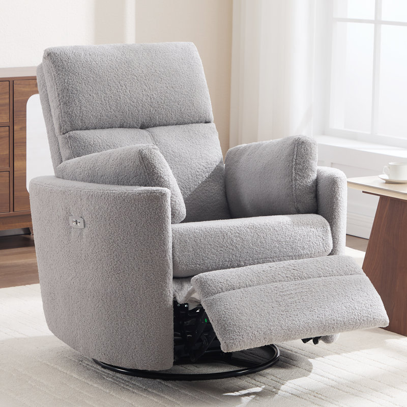 Fauteuil inclinable électrique de luxe à bascule pivotant avec coussin réglable pour un confort ultime, Teddy gris clair