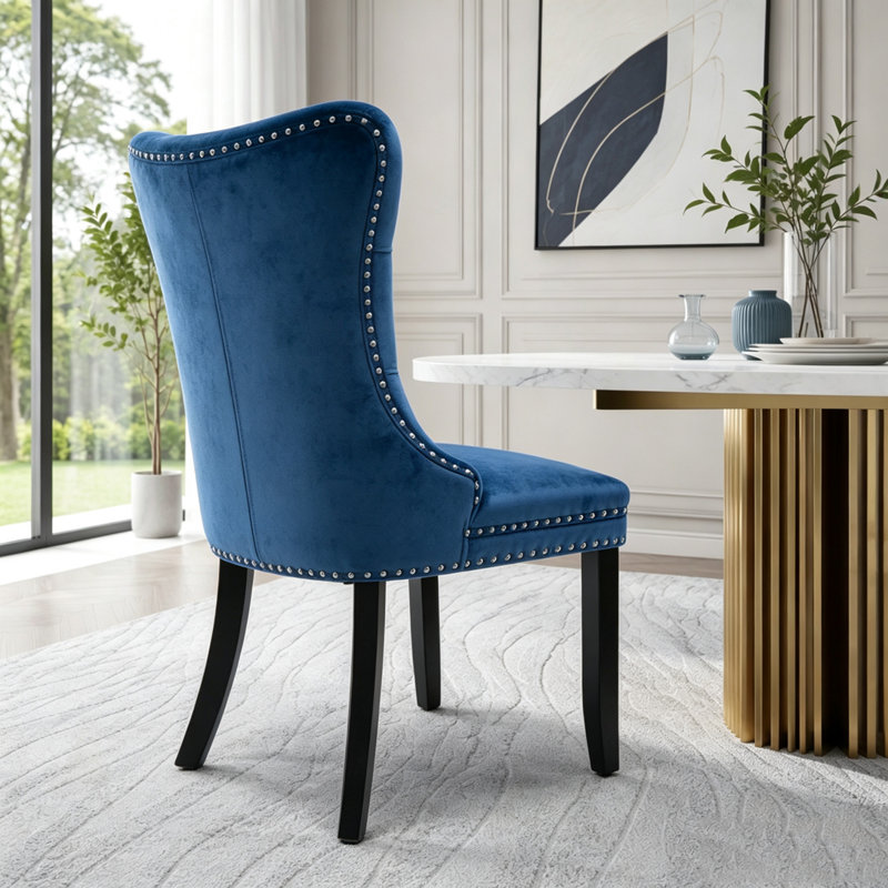 Chaise rembourrée en bois massif, Bleu