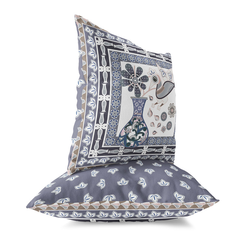  Housse et insert de coussin carré en polyester intérieur / extérieur, 20 po x 20 po, Beige / Mauve
