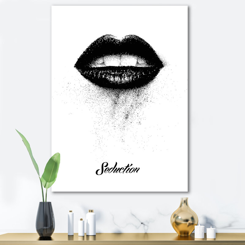 Lèvres monochromes noires - Impression sur toile, Toile tendue, H 32 po x l 24 po x P 1 po