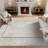 Grey/Beige Oriental Floral Machine Washable Area Rug with Non-Slip Backing-1417661449