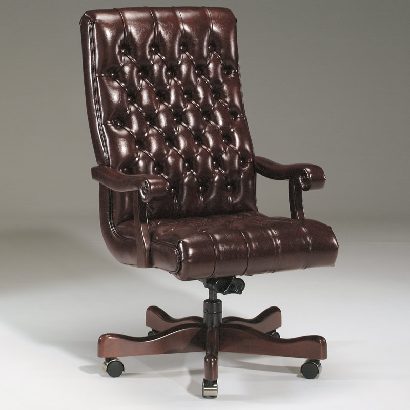 Genuine Leather Executive Chair, Latte, Walnut, Not Included