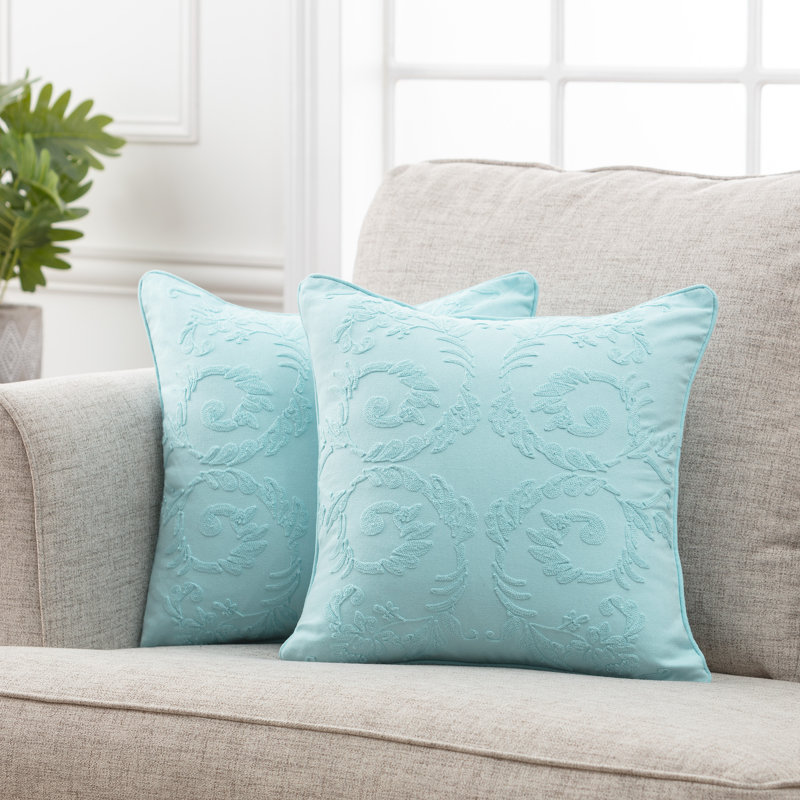 Chanasya Damask Blue Embroidered Throw Pillow Cover