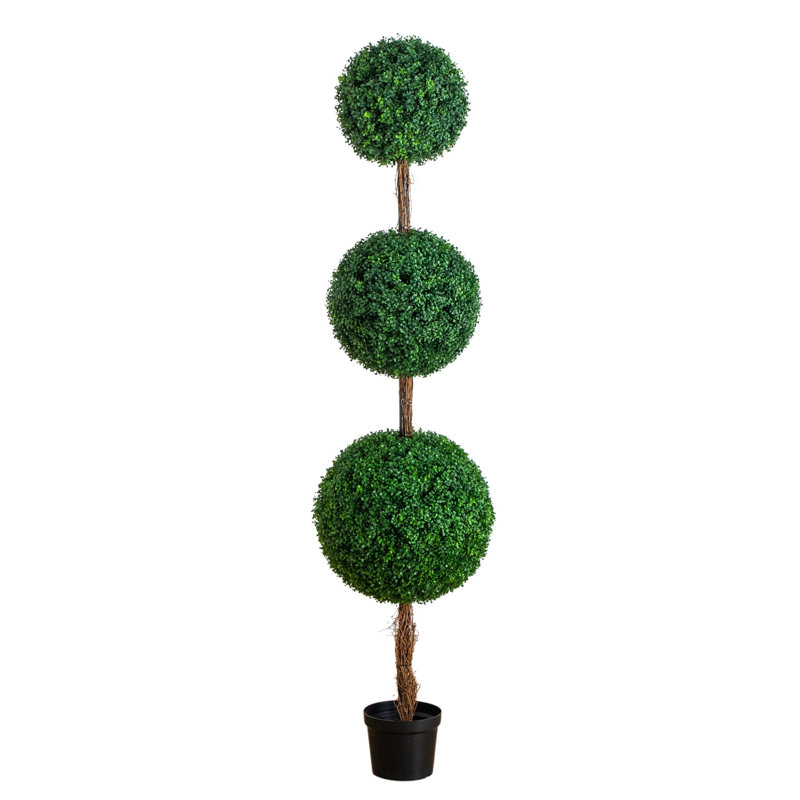 Arbre topiaire artificiel à trois boules résistant aux rayons UV (intérieur / extérieur), Vert, H 84 po x l 18 po x P 18 po