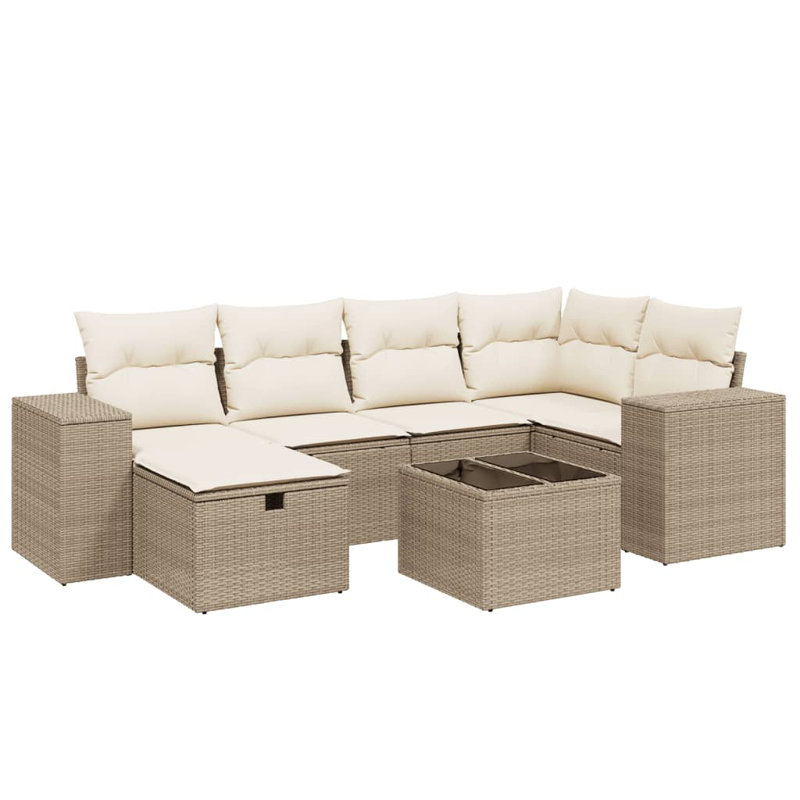 Ensemble de canapé de jardin Vidaxl Beige Poly rotin, acier, verre trempé grand