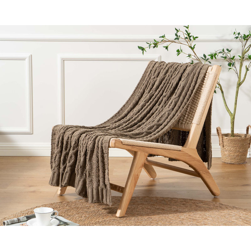 Camel Knitted Chenille Throw Blanket, 51" x 67"
