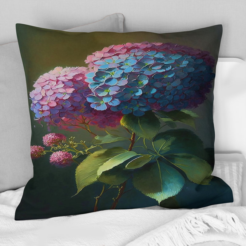 Coussin décoratif imprimé floral mauve rétro Hydrangea III