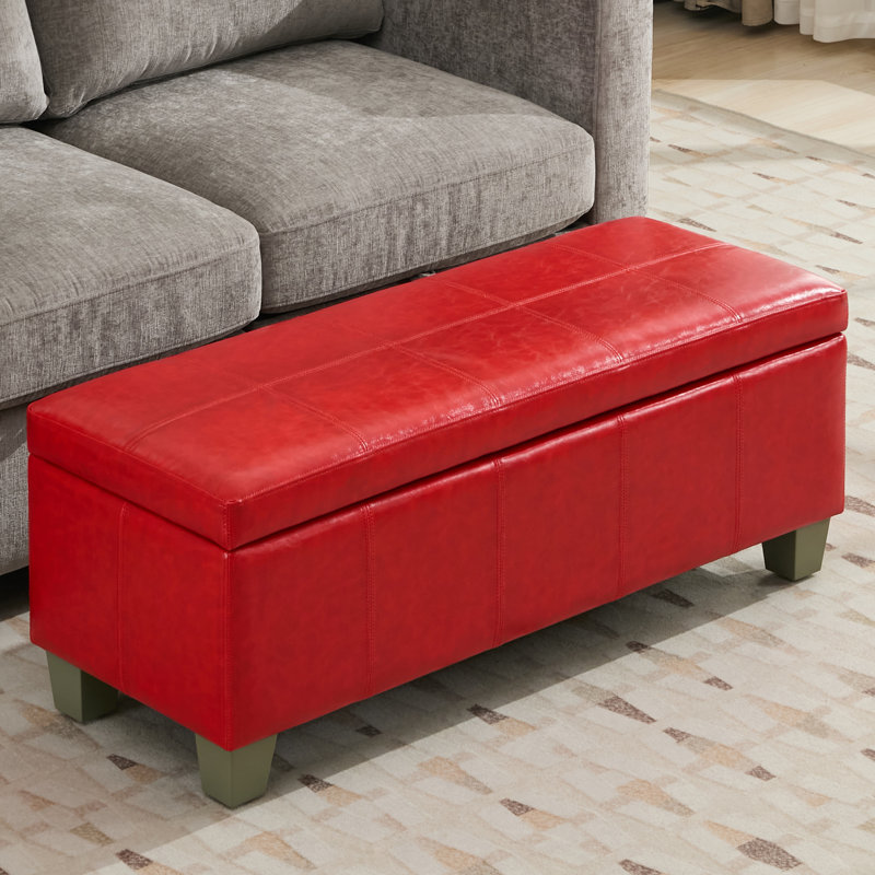 Banc de rangement rembourré en similicuir de 41 po de largeur, Rouge, H 15,5 po x l 41 po x P 16,3 po