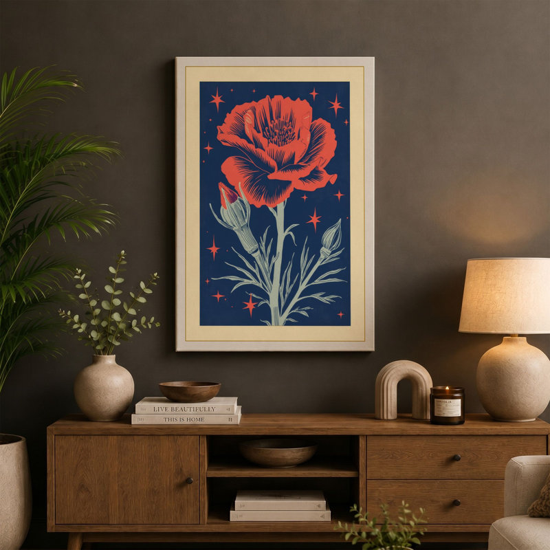 Celestial Bloom Botanical - Wrapped Canvas, 30x20 - 76.2 x 50.8 cm, Terracotta Border