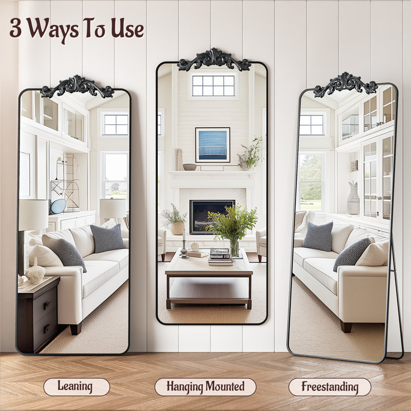 Retro engraved full-length mirror, 71"×28", Black