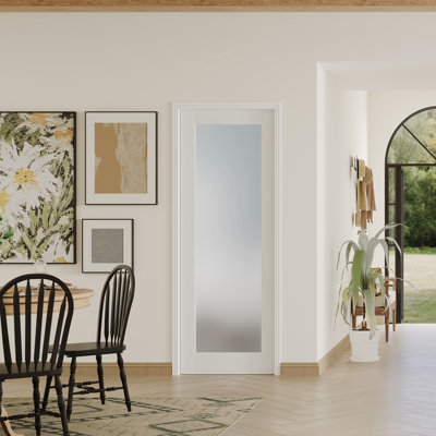 1 Lite Frosted Glass Interior Door Slab – MDF/Pine Frame with Adjustable Jamb & Prehung-Style Hinges (Door & Frame Ship Separately)
