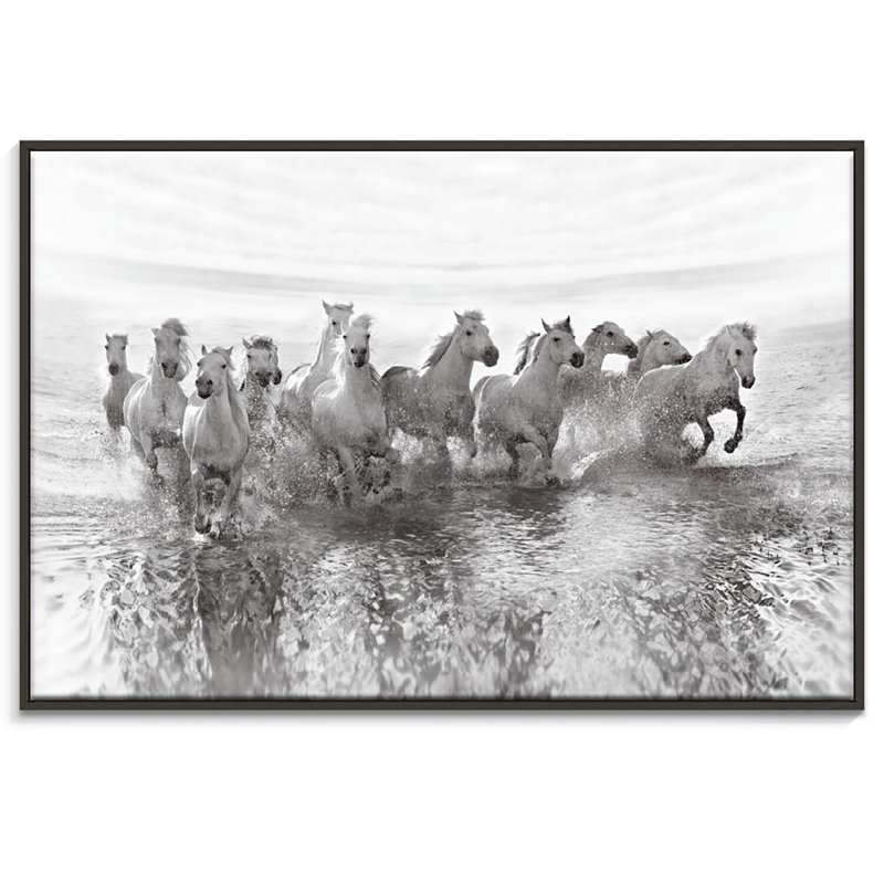 Weiße Pferde Im Meer White Horses In The Sea by Not An Artist - Wrapped Canvas Print, 102cm H x 152cm W, Black Floater Frame