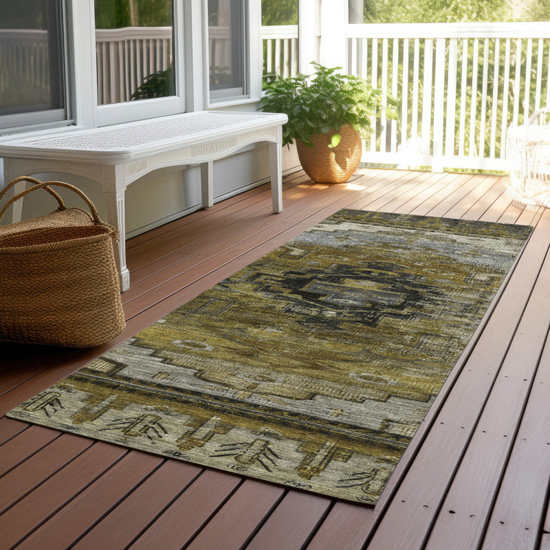 Tapis intérieur / extérieur brun lavable à la machine Xhevrie, Tapis de couloir 2 pi 3 po x 7 pi 6 po