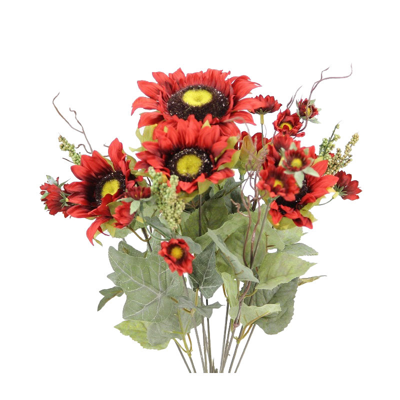 11 tournesols artificiels, Rouge brique, H 25,5 po x l 13 po x P 7 po