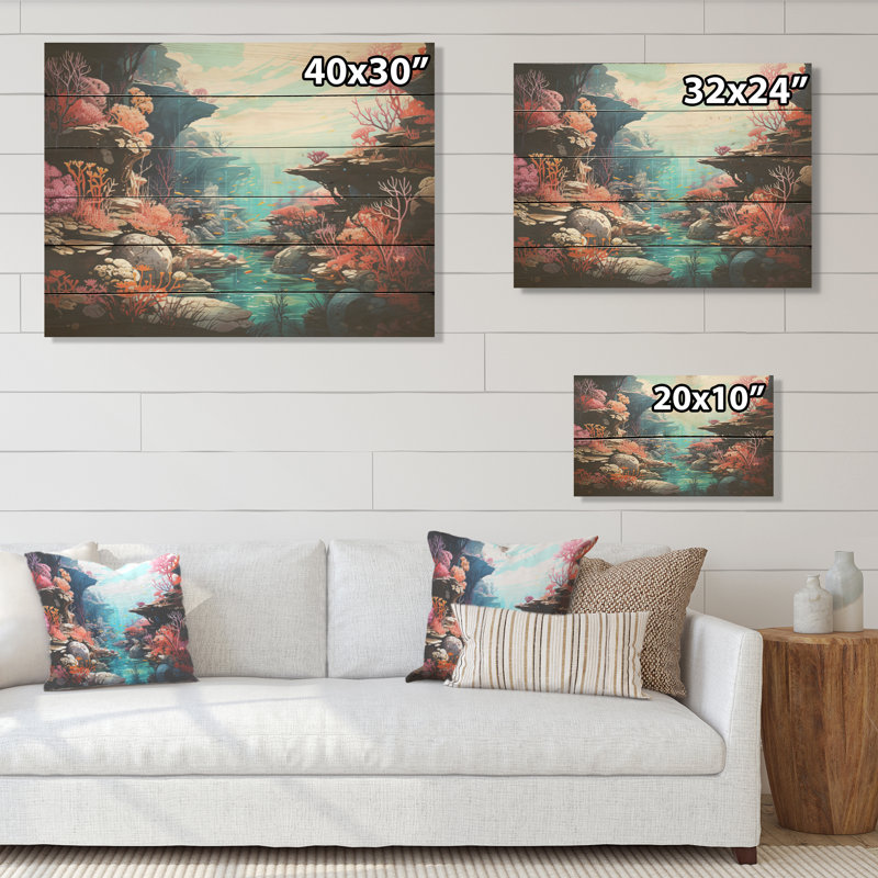 Coral World Expression - art mural bois de corail sous l'eau sur bois de pin naturel, H 10 po x l 20 po