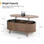 Table basse ovale avec plateau relevable, table centrale cannelée de 42,5 po avec compartiment caché et pieds en bois massif, tables basses décoratives de style Mid-Century pour le salon, appartement, noyer-1425173872