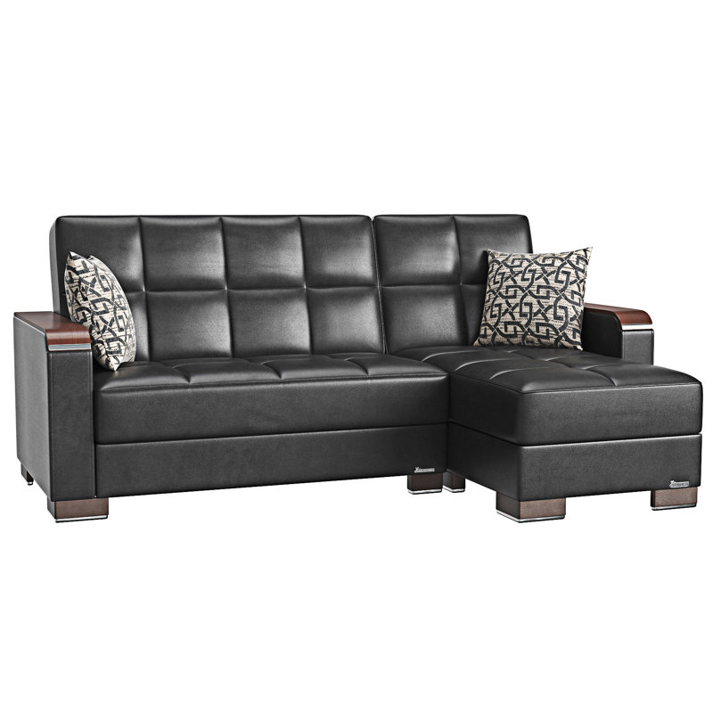 Chaise longue rembourrée convertible avec rangement, Noir