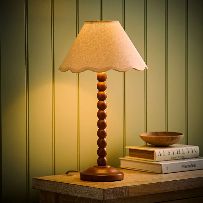 Herdis Wood Table Lamp, Cream/Beige, Brown