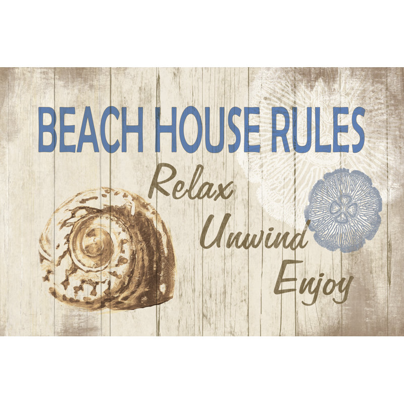 Beach House Rules - Wrapped Canvas Print, 30cm H x 46cm W x 3.8cm D