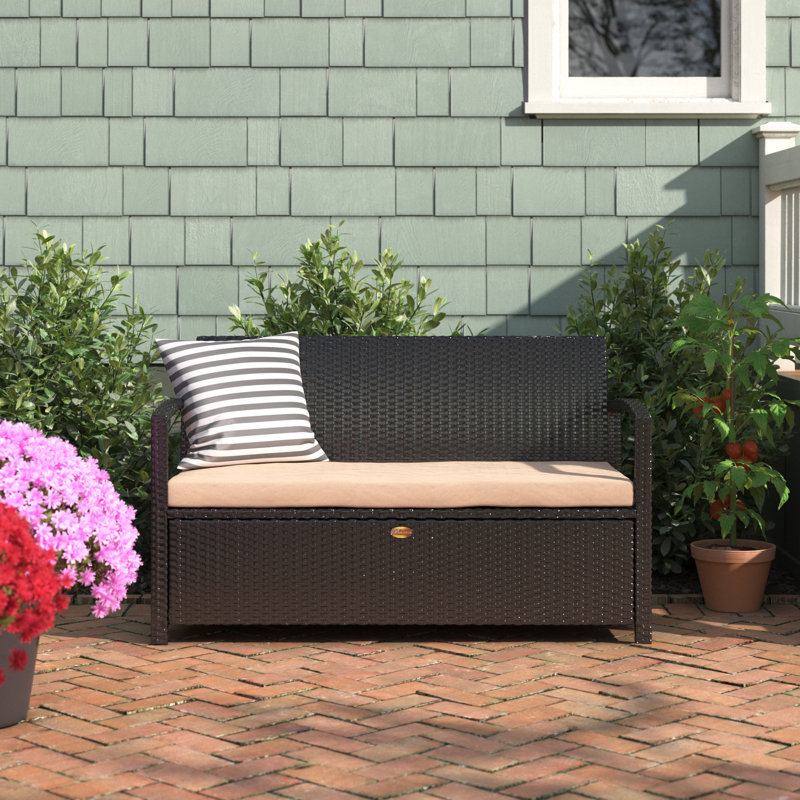 Barton Black Steel Frame Outdoor Storage Bench with Cushion