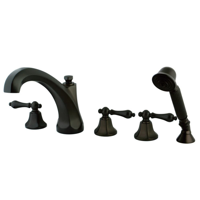 Kingston Brass Metropolitan Three-Handle 5-Hole Deck Mount Roman Tub Faucet with Hand Shower, Oil Rubbed Bronze
