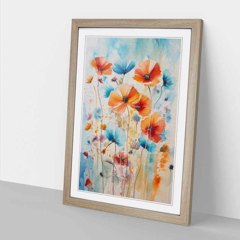 Wildflowers Gestural - Single Picture Frame Print on Wood, 46cm H x 34cm W, Oak Framed
