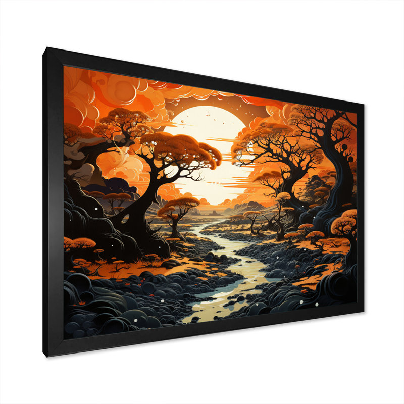 Glorieuse pleine lune au-dessus d'une rivière dans les bois - reproduction, H 34 po x l 44 po x P 1,5 po, Cadre simple noir