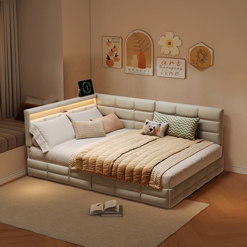 Chippenham Daybed With 2 Drawers Without Matress, European Double (140 x 200 cm), Beige