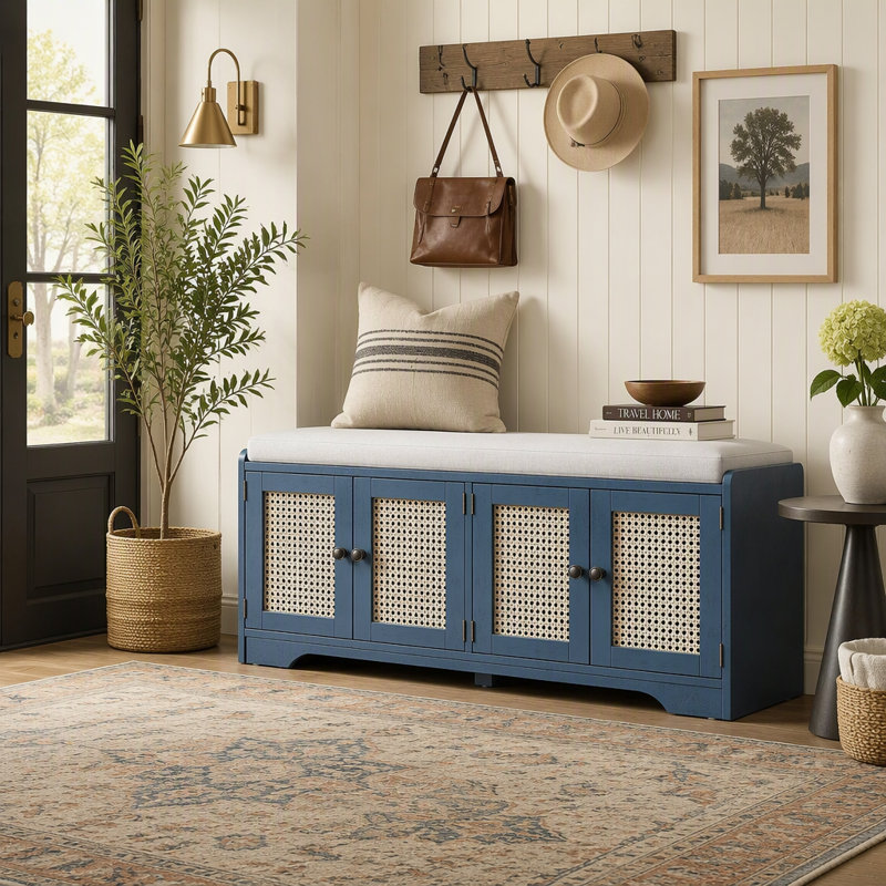 Banc de rangement Rustic, Beige, Beige, Marine