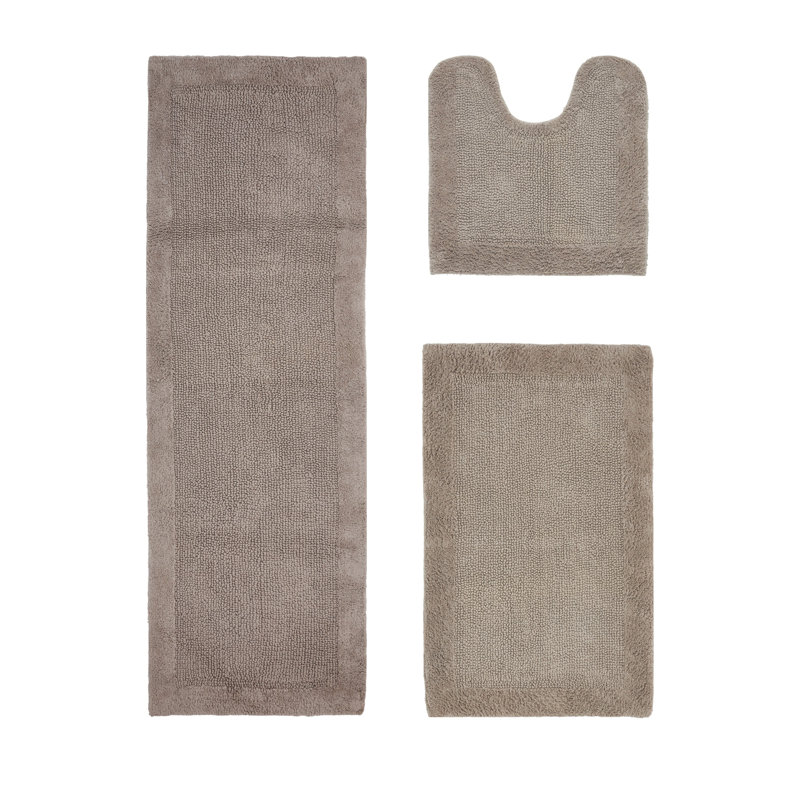 Ensemble de tapis pour salle de bain réversible 100% coton 2370 g / m² Merkel - ultra doux, très absorbant, lavable à la machine, certifié OEKO-TEX, idéal pour la douche, la baignoire, le meuble-lavabo et la toilette, beige