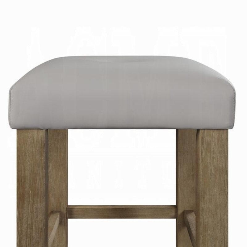 Modern Bronwen Gary Counter Height Stool – Oak Wood with Tufted Padded Faux Leather Seat for Kitchen, Dining & Home Bar