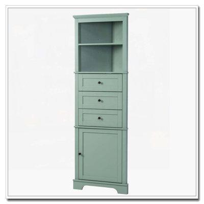 Corner Bathroom Storage Cabinet with 3 Drawers and Adjustable Shelves
