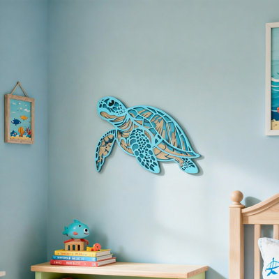 Tortue de mer 3D en bois, décoration murale, plage, océan, art mural