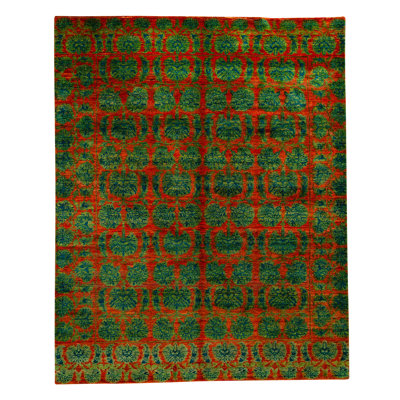 Hand Knotted Silk Area Rug in Rust