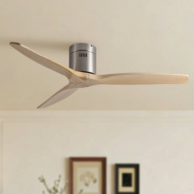 Ventilateur de plafond encastré à profil bas en nickel massif brossé de 52 pouces de style naturel Mordern Elegance