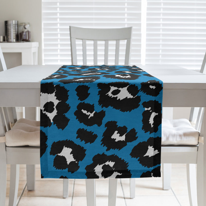 Animal Print Table Runner, 72" x 16", Blue/Black/White