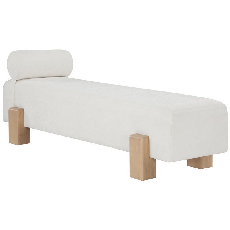 Edison Chenille Fabric Upholstered Bench, Cream Chenille Fabric / Natural Finish