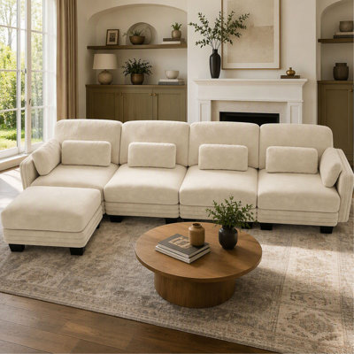 Canapé modulaire minimaliste modulaire à 4 places avec revêtement en chenille et capitonnage Channel