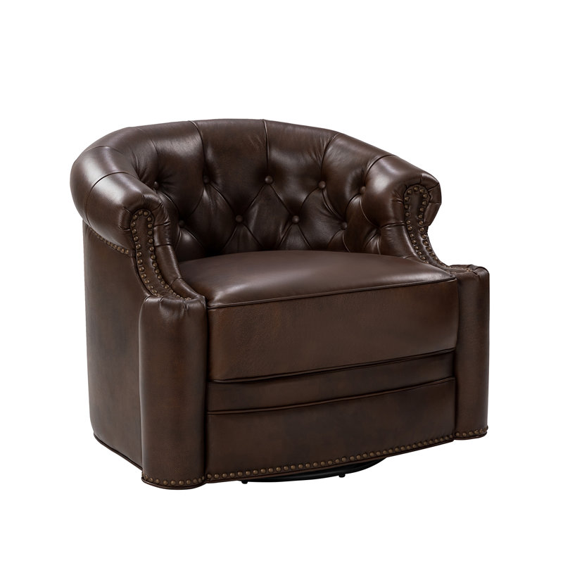 Paula 31.5'' Wide Genuine Leather Swivel Chesterfield Chair, Chocolate Genuine Leather
