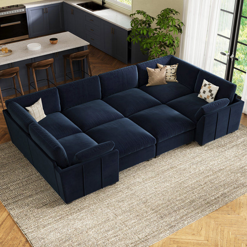 Canapé-lit modulaire en velours et peluche Knaack, Velours bleu
