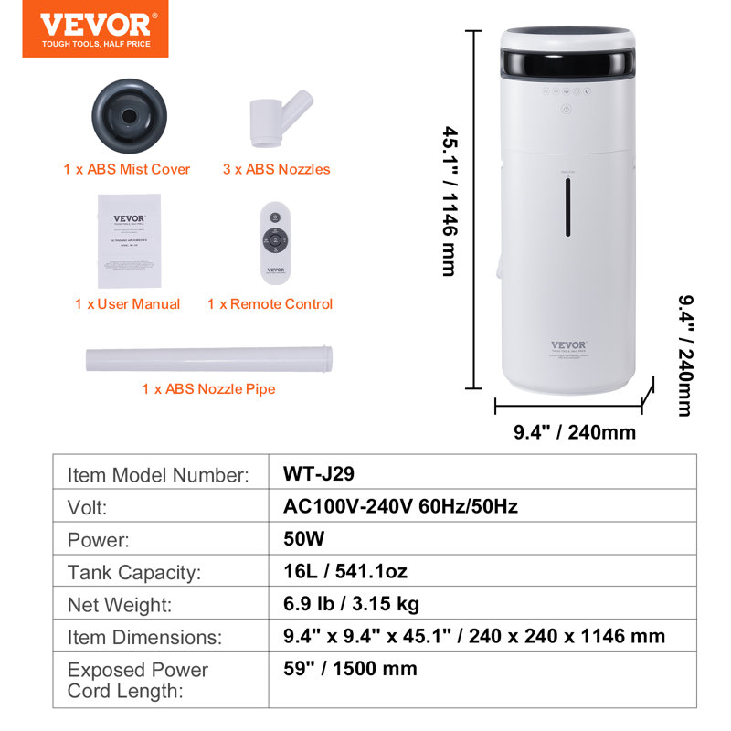 VEVOR 4.2 Gallons Cool Mist Evaporative Whole House Humidifier with Adjustable Humidistat for 4000 Cubic Feet