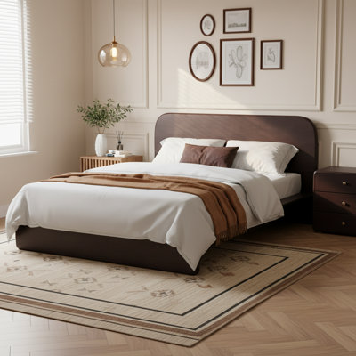Virelle Modern Minimalist Platform Bed Frame with Rounded Headboard and Rubberwood MDF Construction
