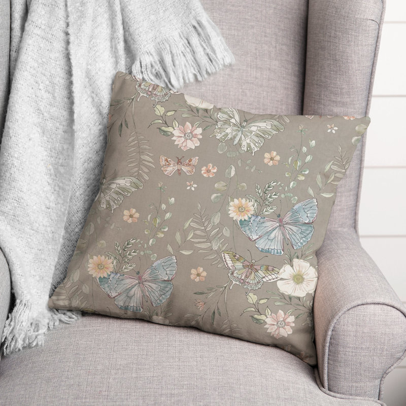 Gray Floral Reversible Square Throw Pillow with Polyester Blend