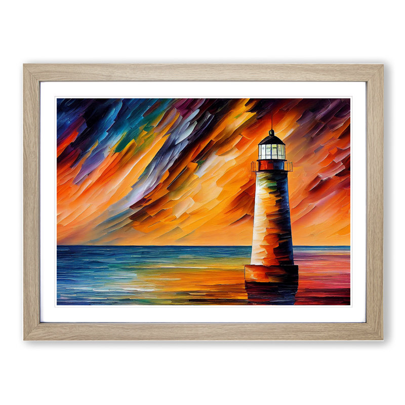 Lighthouse Vol.5 - Single Picture Frame Painting, 34cm H x 46cm W x 2cm D, Oak
