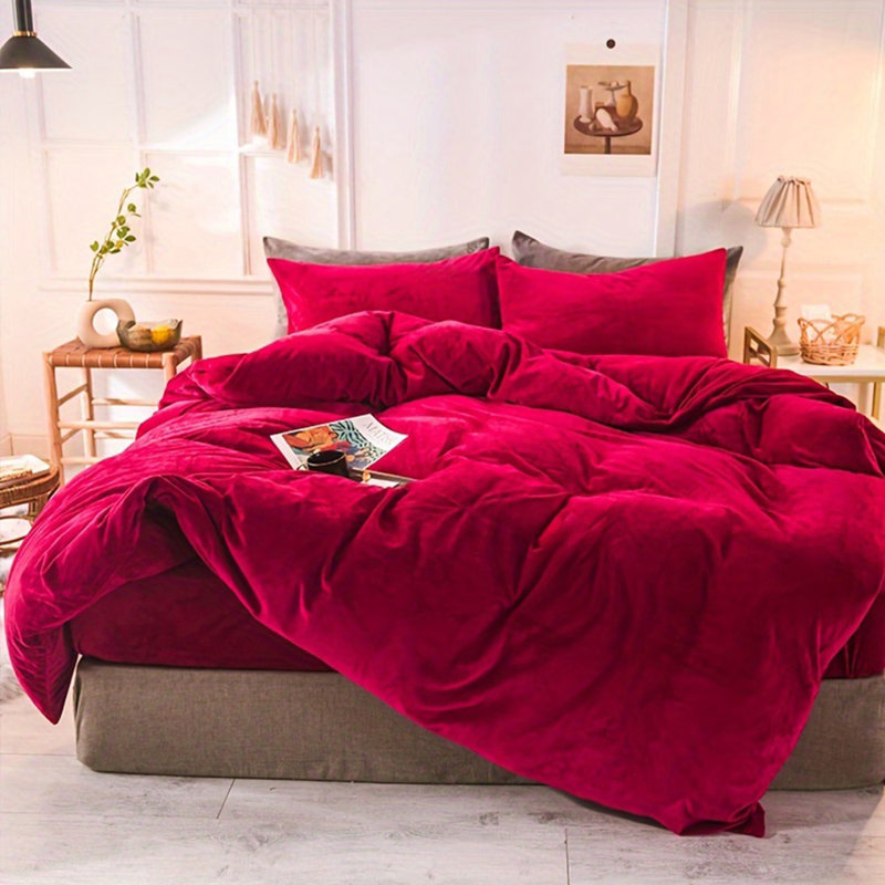 LISSTHER American Solid Color Duvet Cover Bedding Set, Red