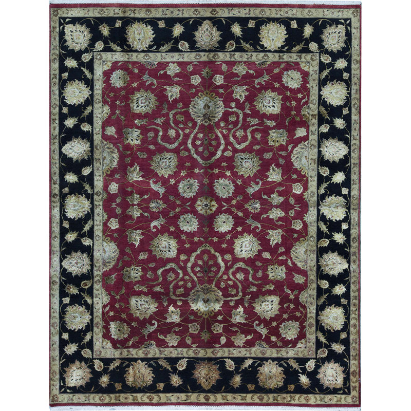 Tapis rouge et noir noué à la main de haute qualité