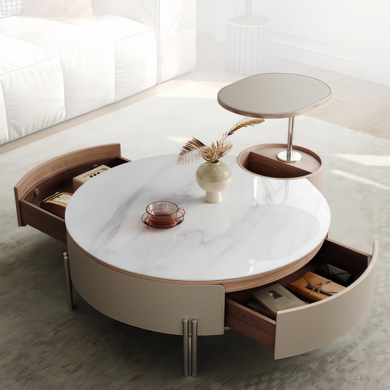 Small Round Side Table And Big Round Coffee Table With Drawers