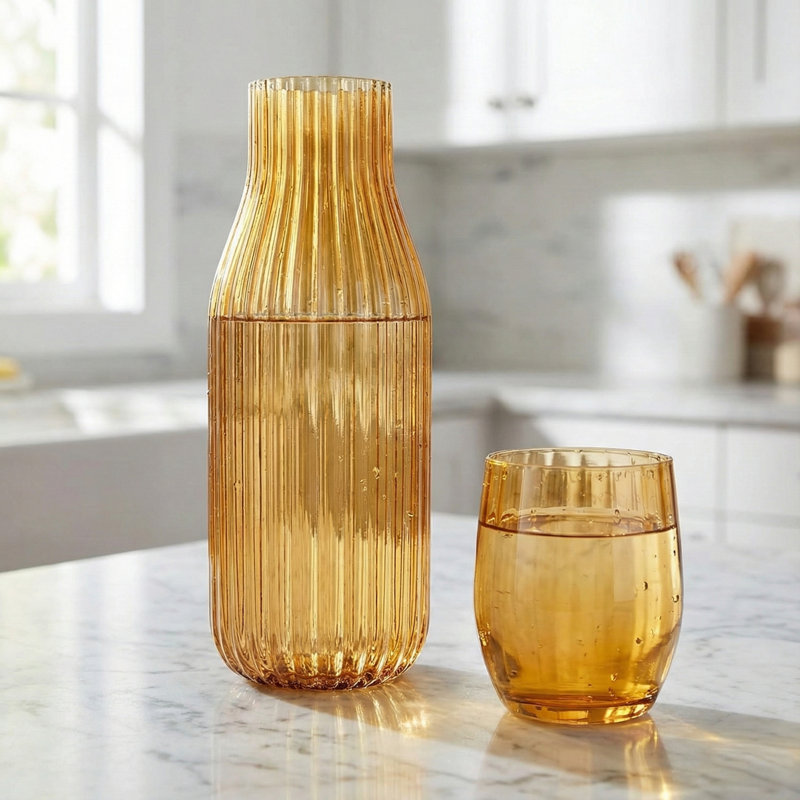 Ensemble 2 pièces carafe et tasse côtelées, Amber