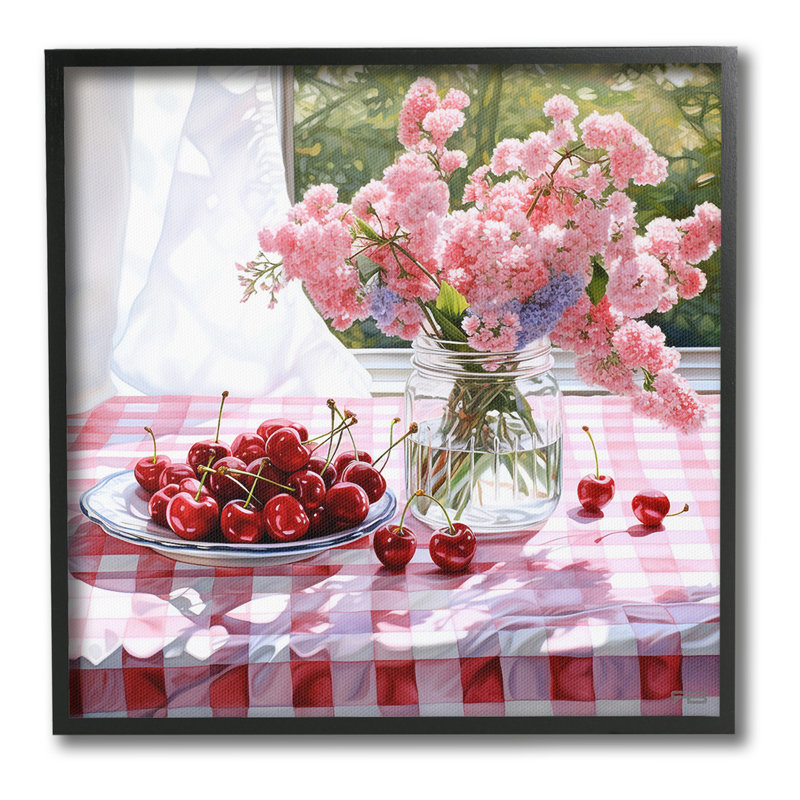 Fleurs de cerisier et fruits, estampe numérique encadrée par RB, Giclée encadrée noir minuit, H 17 po x l 17 po